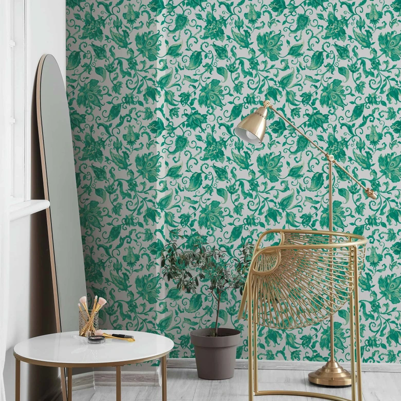 Non-woven wallpaper leaves, tendrils floral nature matt in gray  