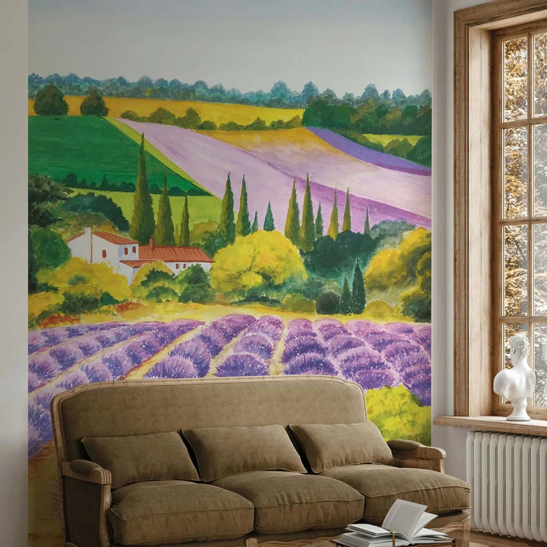 Fotobehang landschap grafisch natuur mat in paars voor woonkamer 2,70 x 2,12m 