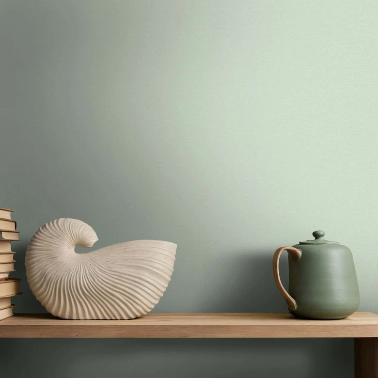 Non-woven wallpaper textured plain modern matt in green  