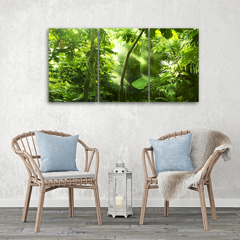 Leinwandbild 3-teilig, Waldblätter Grün 