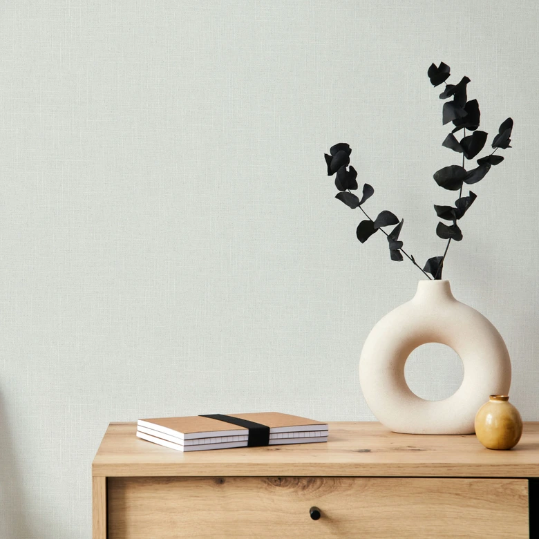 Papel pintado no tejido textil, liso texturado moderno mate en gris beige 