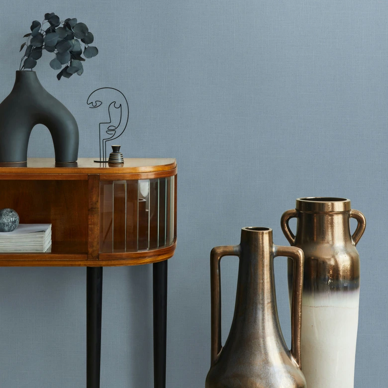 Icke-vävd tapet textil, strukturerad slät modern matt i blått 