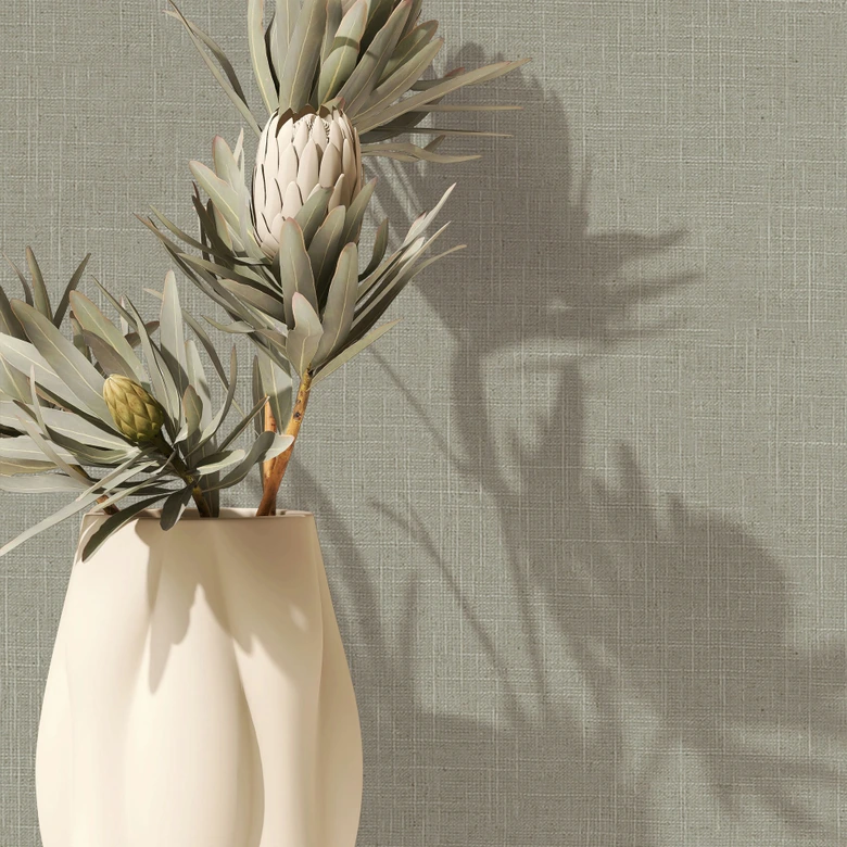 Papel pintado no tejido textil, liso texturado moderno mate en verde marrón 