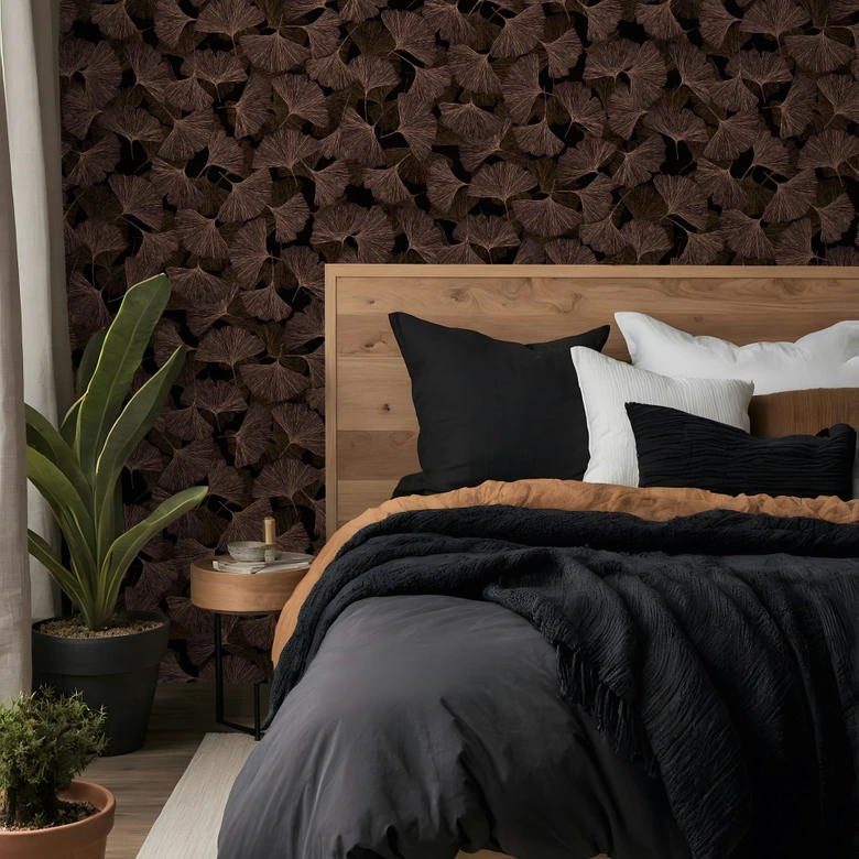 Vliestapete 3D, Blätter Floral Natur matt in Braun 
