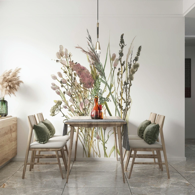 Fototapete Blumen, Blätter Floral Natur matt in Weiß, Rot 2,70 x 1,59m 