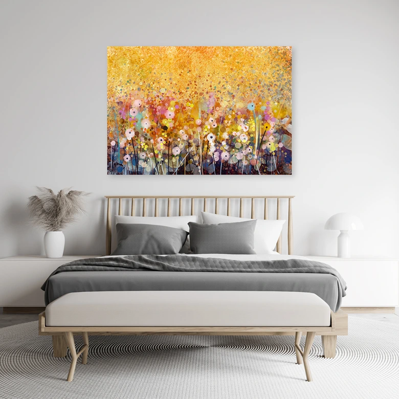 Canvas schilderij, kleurrijke bloemen weide natuur 