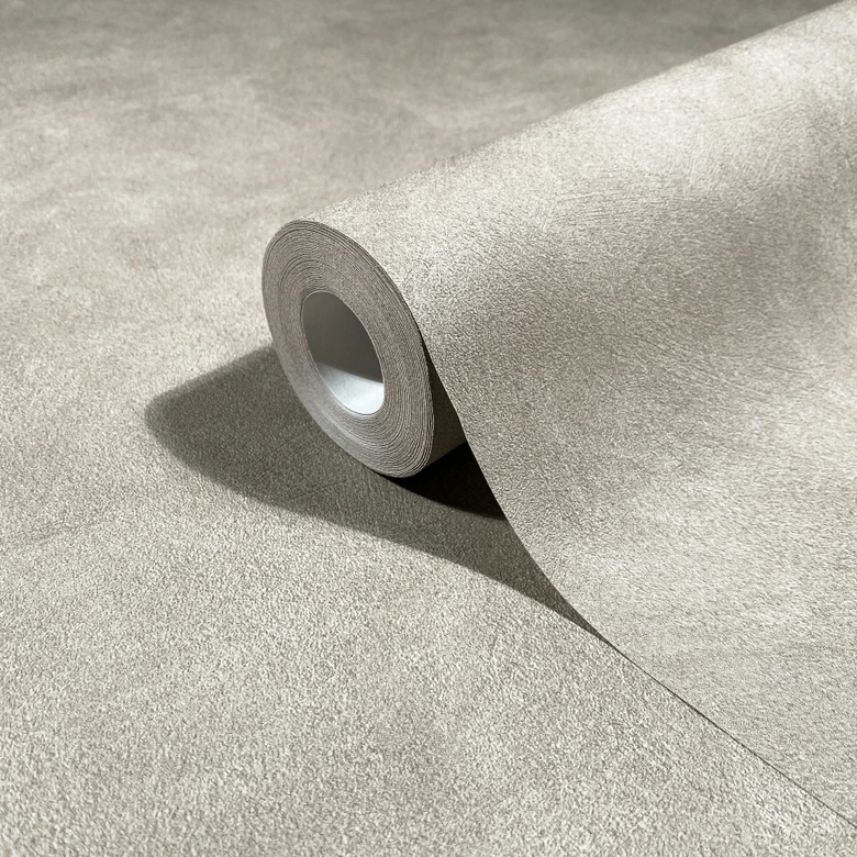 Non-woven wallpaper concrete look plain matt in beige  