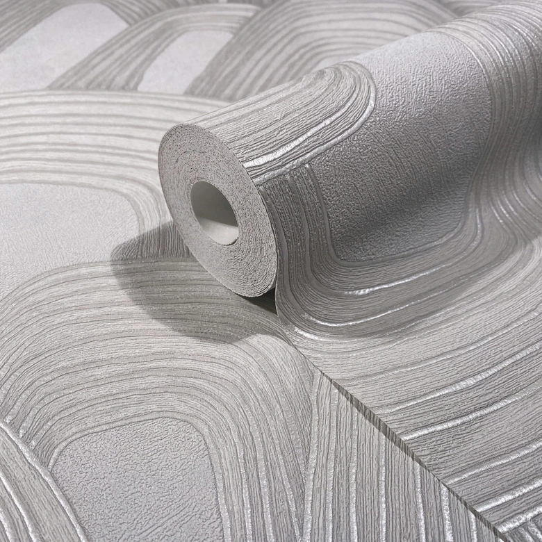 Vliestapete 3D-Optik, Hügel Grafisch Geometrisch in Grau  