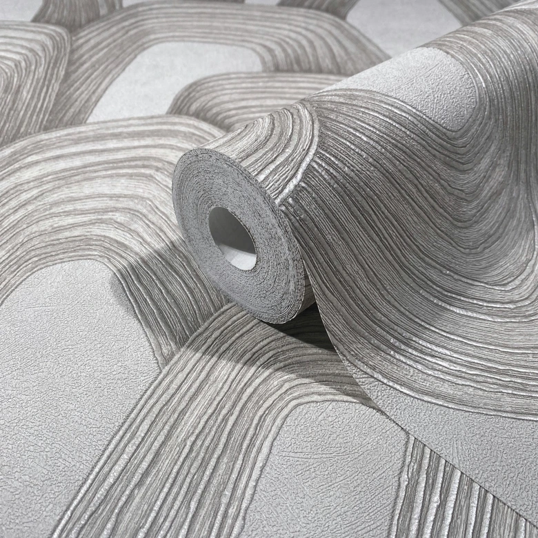 Vliestapete 3D-Optik, Hügel Grafisch Geometrisch in Grau  