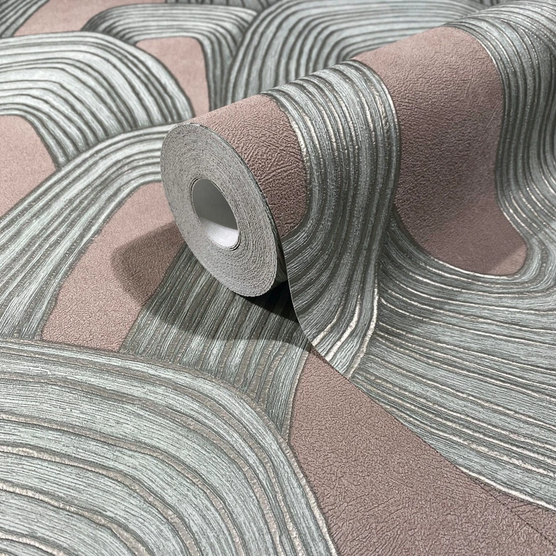 Papel pintado no tejido aspecto 3D, colina gráfico geométrico en marrón  