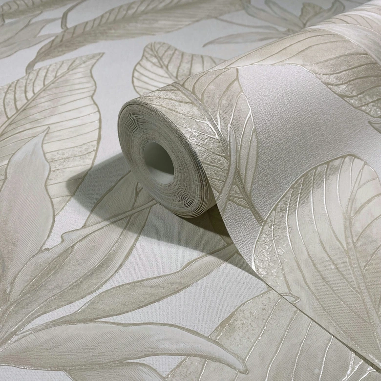 Vliestapete Blumen, Blätter Floral Natur in Beige  