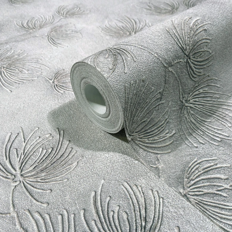 Vliestapete Blumen, Beton Floral Natur matt in Grau  