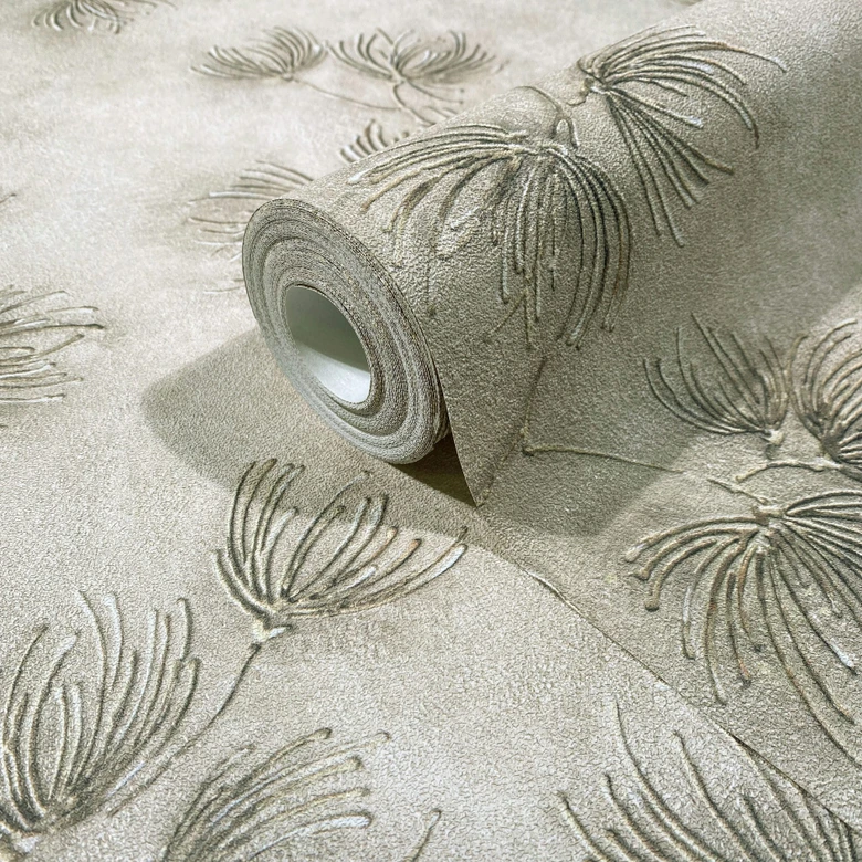 Vliestapete Blumen, Beton Floral Natur matt in Beige  