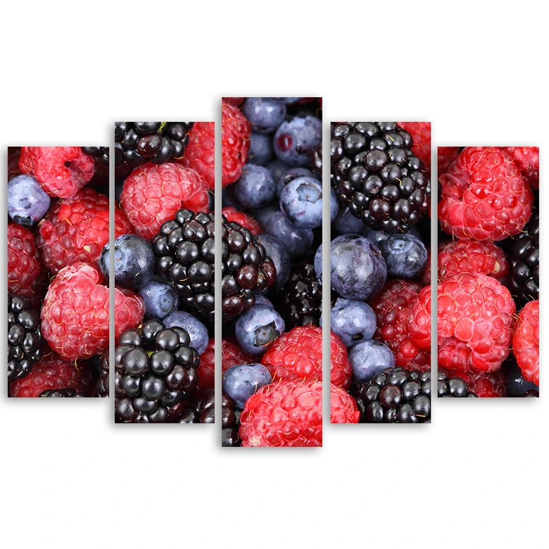 Leinwandbild 5 teilig, Himbeeren Früchte 
