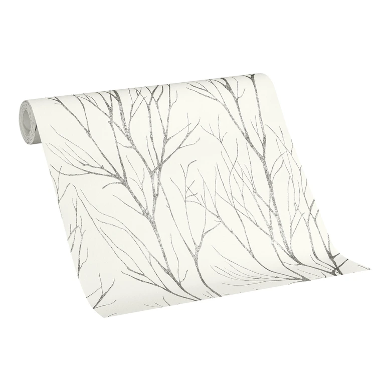 Papier peint forêt Blanc Noir - Papier peint intissé Nature A.S. Création 