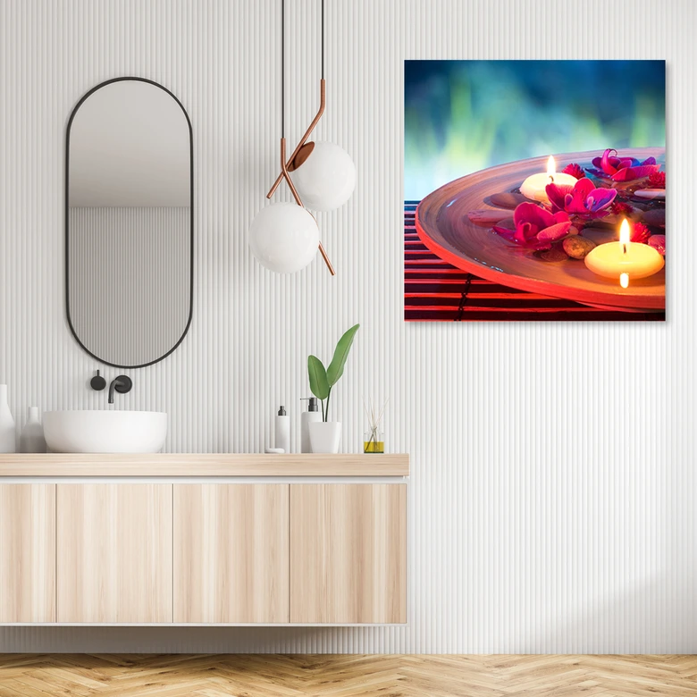Canvasbillede, Flydende blomster og zen-sten 