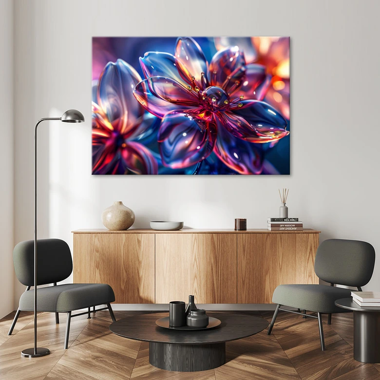Leinwandbild, Glänzende 3D-Blumen 
