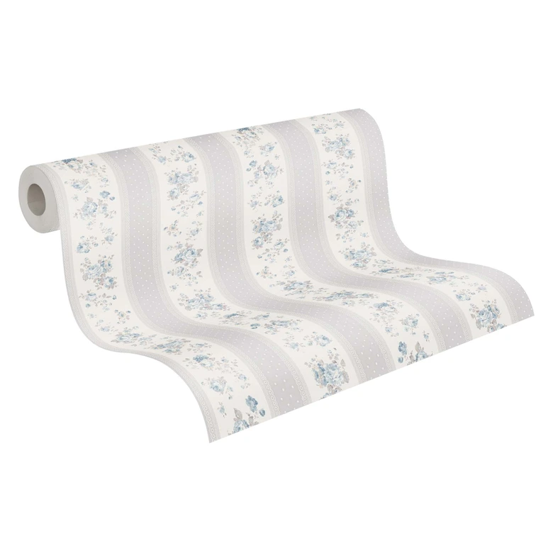 Papier peint Floral gris blanc - Papier peint intissé maison de campagne A.S. Création - mat et légèrement structuré 