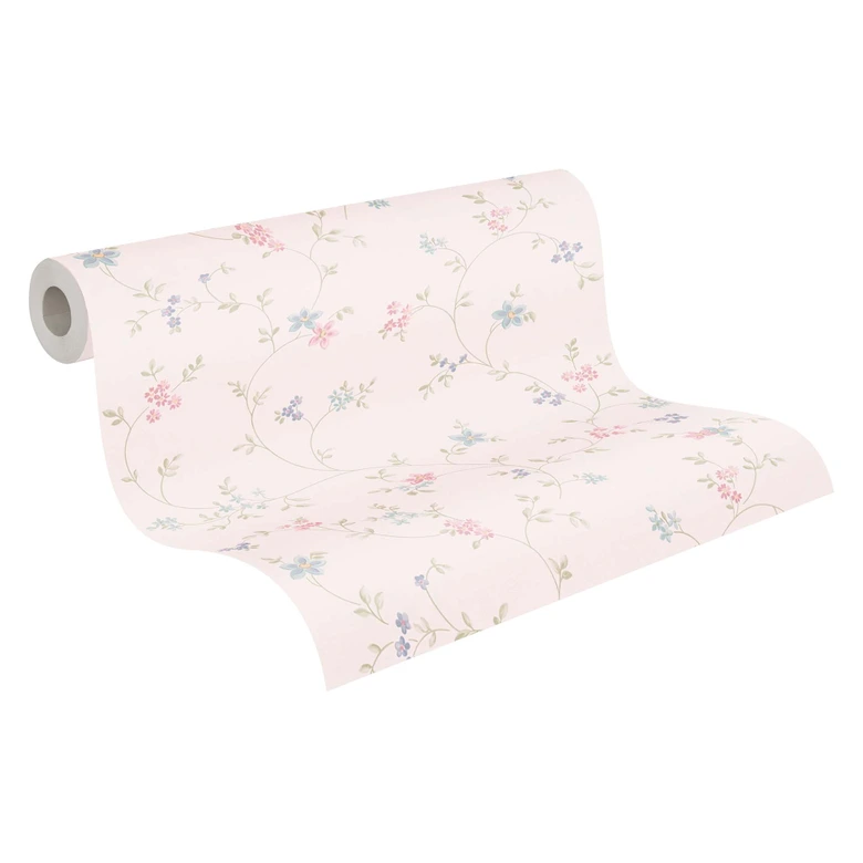 Papier peint à fleurs vert crème - papier peint intissé maison de campagne A.S. Création - mat légèrement structuré 