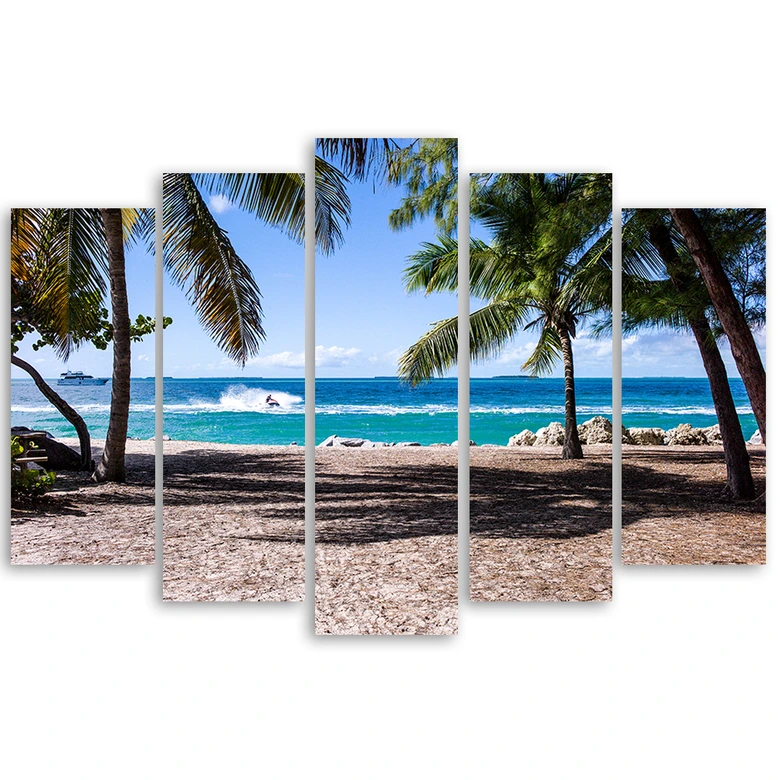 Leinwandbild 5 teilig, Tropischer Strand Palmen 