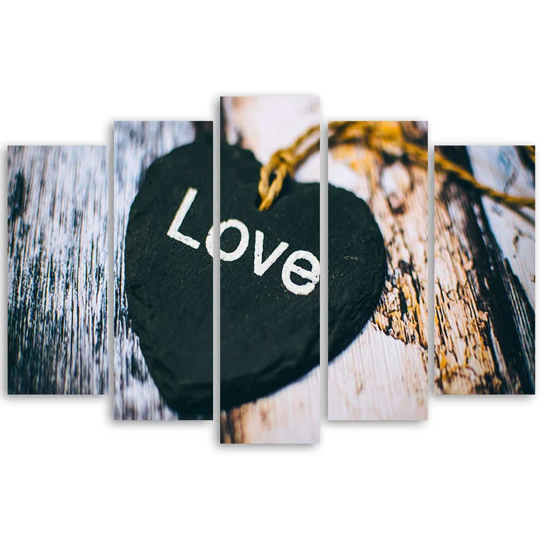 Wandbild 5-teilig, Herz Holz Love Shabby 