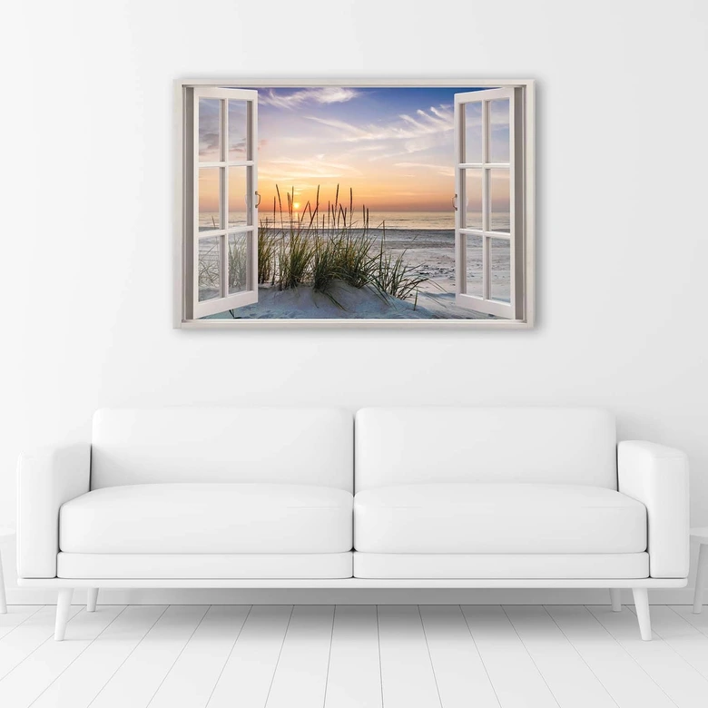Canvasbillede, Fensteblick på en strand hav 