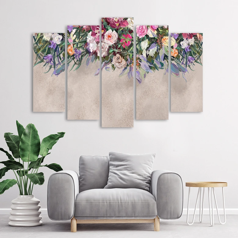 Leinwandbild 5 teilig, Blumen überwachsen 