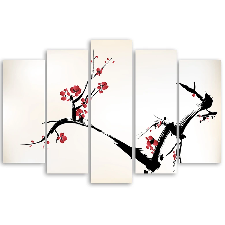 Leinwandbild 5 teilig, Kirschblüte Japan Natur 