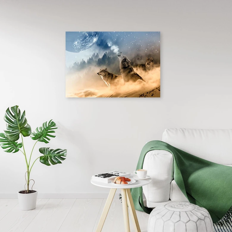 Leinwandbild, Heulende Wölfe 