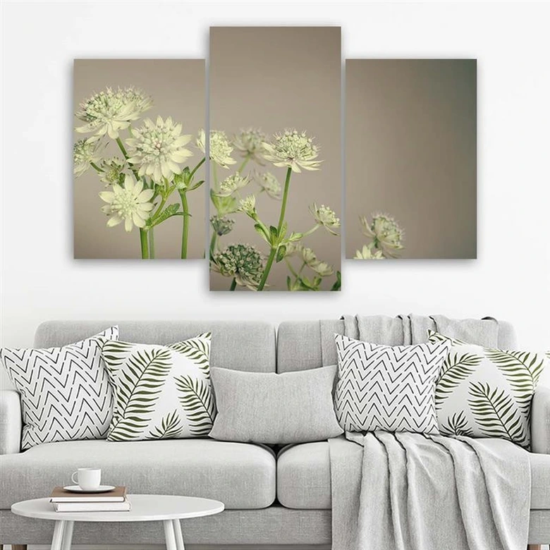 Leinwandbild 3-teilig, Feld Blumen Weiß 