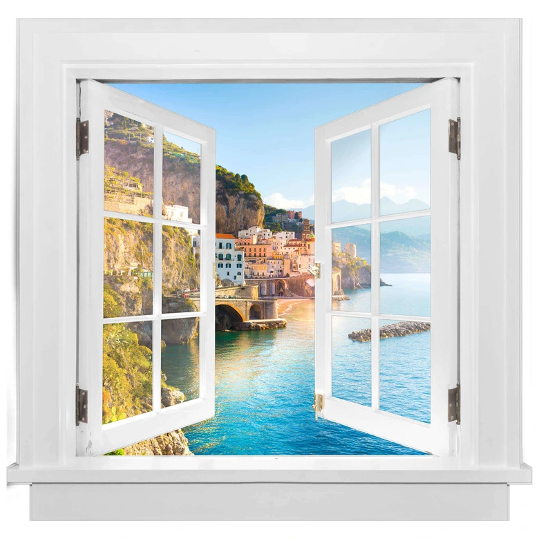 3D Wandtattoo Fenster quadratisch - Campania in Italien 