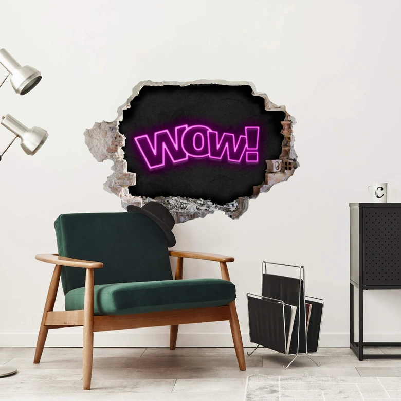 3D Wandtattoo WOW Schriftzug - Neonlicht 