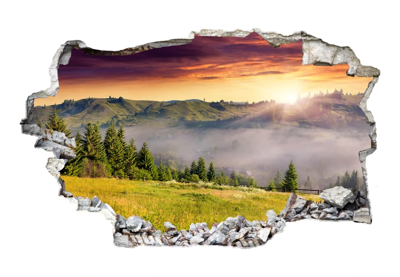 3D wall sticker Foggy mountains 