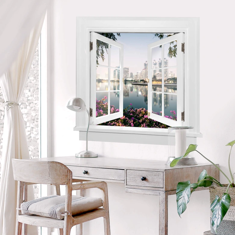 3D Wandtattoo Fenster quadratisch - Colombo - Bangkok und seine Lichter 