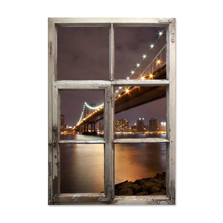 3D Wallsticker window shabby - Manhattan Bridge at Night 