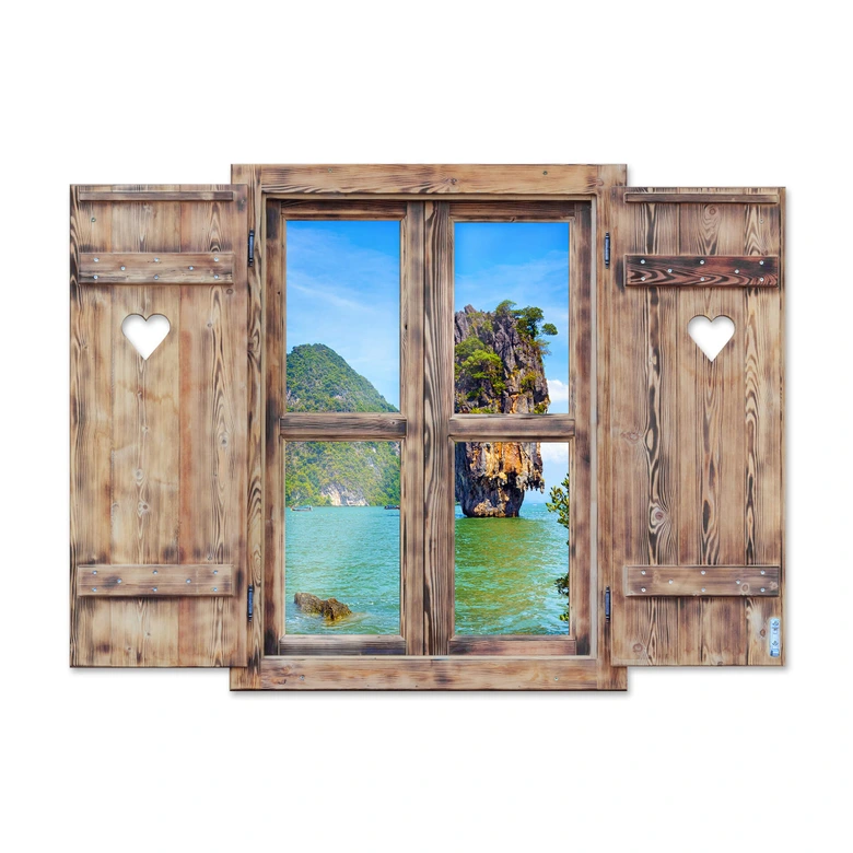 3D Wandtattoo Holzfenster mit Herz - Khao Ta Pu Island 