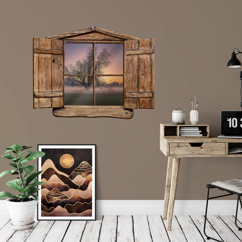 3D Wandtattoo Holzfenster - Cuadrado - The Fog 