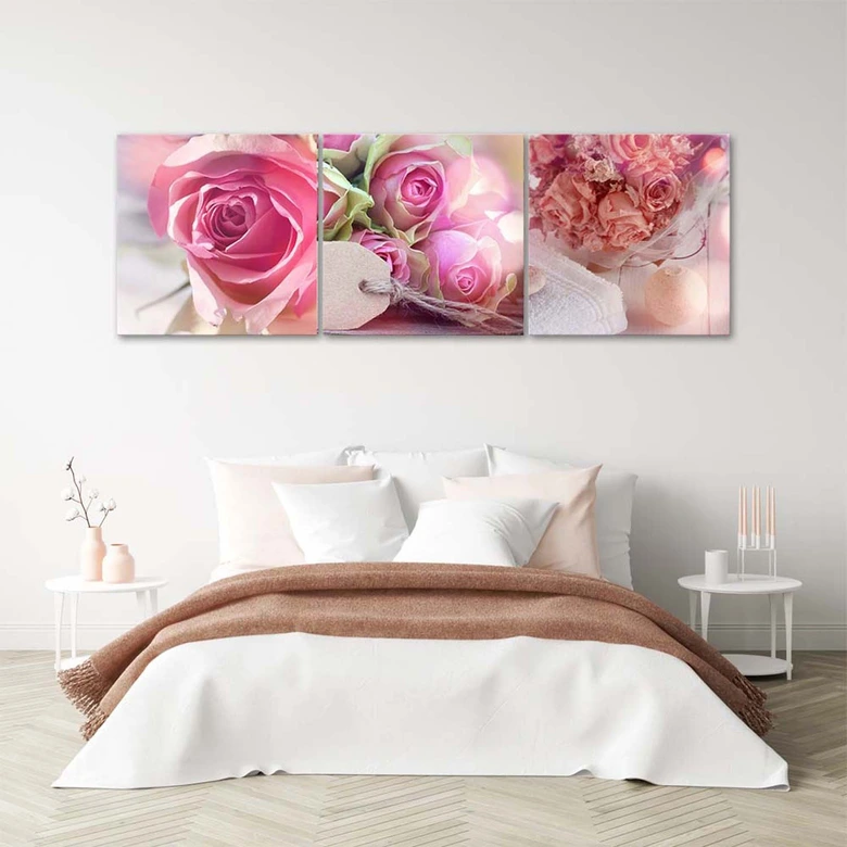 3-delige canvas print roze vintage rozen 