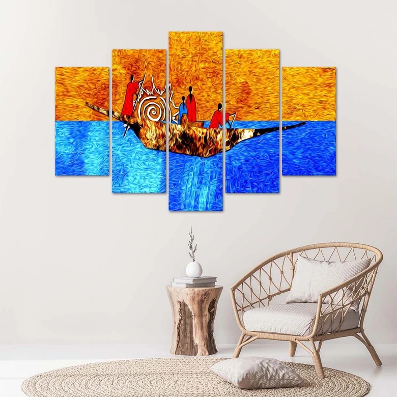 Leinwandbild 5 teilig, Afrika Landschaft Menschen 
