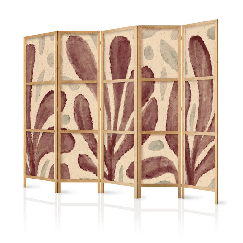 Japanischer Paravent, Raumteiler freistehend, Trennwand - Waving Leaves - Plant Shapes in Matisse Style 
