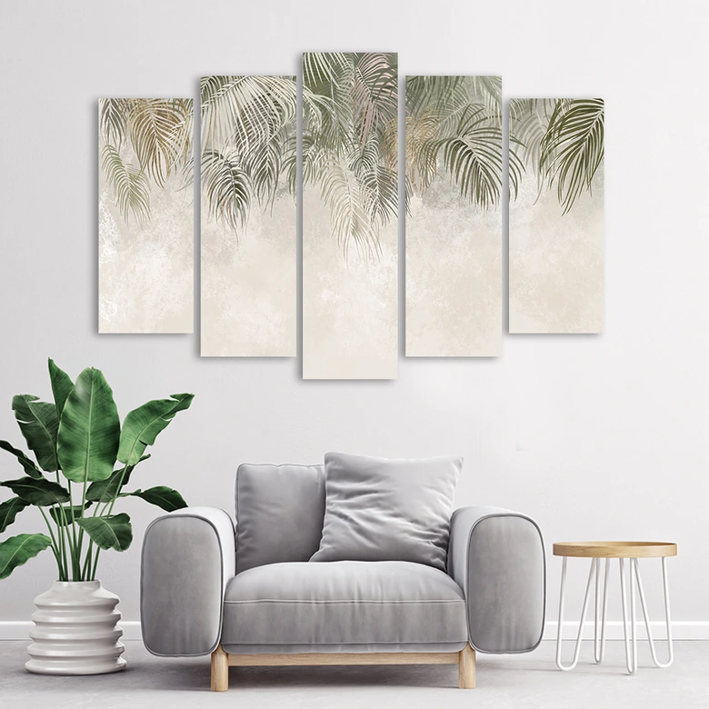 Leinwandbild 5 teilig, Palmenblätter 
