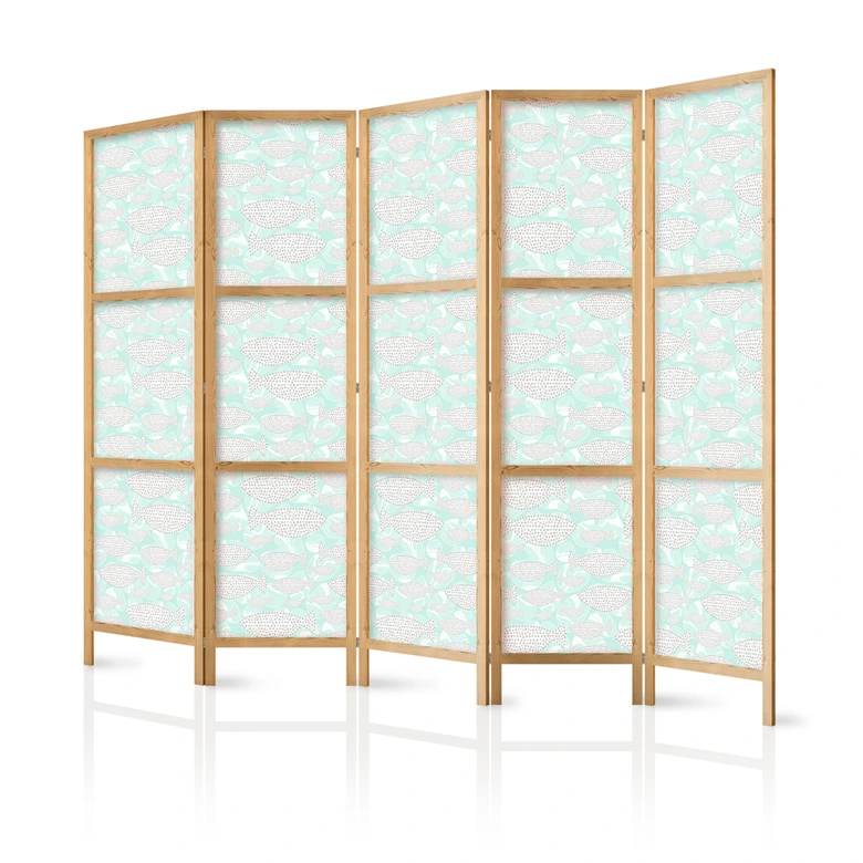 Japanischer Paravent, Raumteiler freistehend, Trennwand - Minimalist Fish 