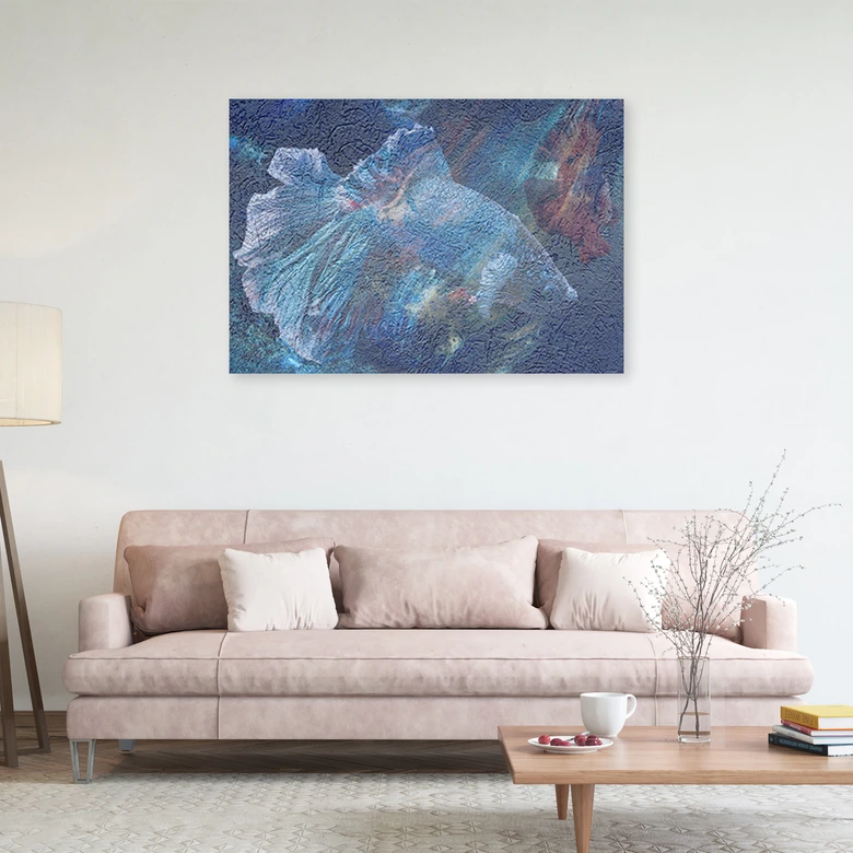 Leinwandbild, Blaue Blume Abstraktion 