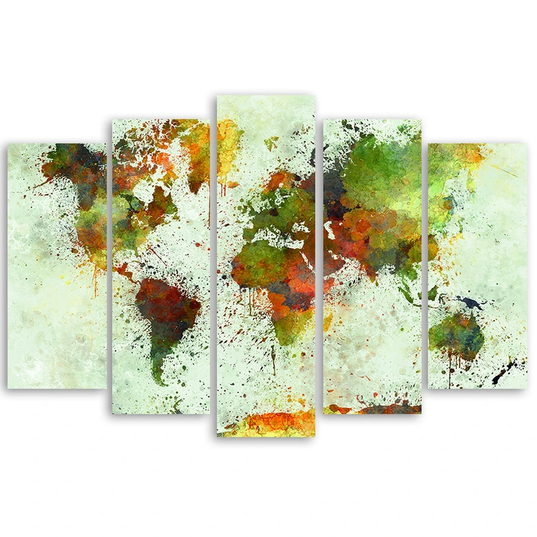 Leinwandbild 5 teilig, Bunte Weltkarte Abstrakt  