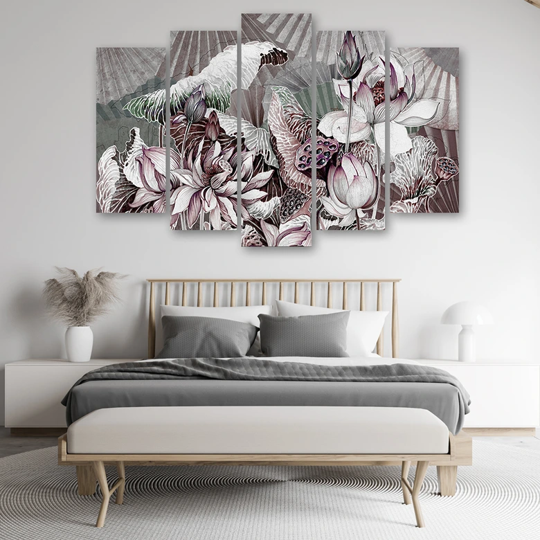 Leinwandbild 5 teilig, Heilige Lotos und Fanter 