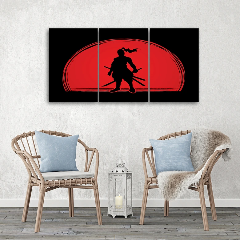 3-delige canvasprint, Samurai Japan Sun 
