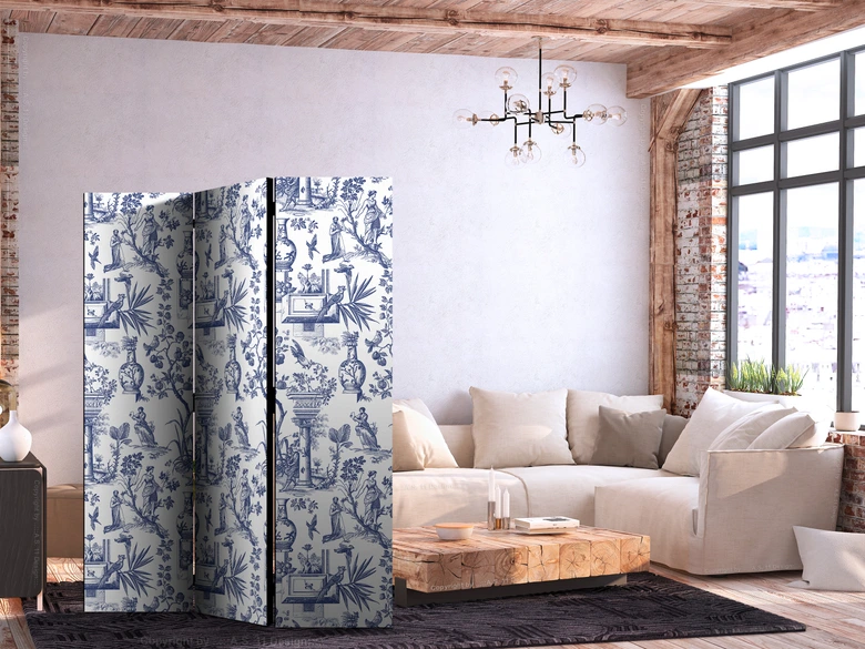 Paravent, Raumteiler freistehend, Trennwand - Rome and Botany - Blue Pattern with a Greek and Plant Motif 