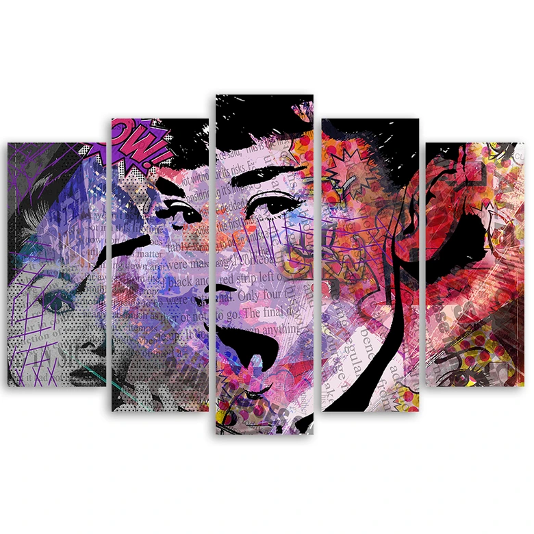 Leinwandbild 5 teilig, Audrey Hepburn 