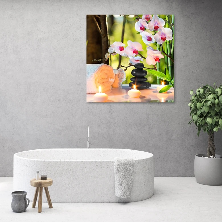 Canvas schilderij, Spa Kaarsen Orchidee Bloemen 