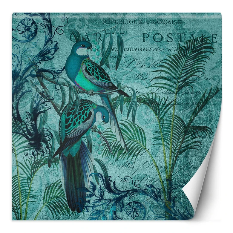 Fototapete, Dschungel Blaue Vögel auf Zweigen - Andrea Haase 